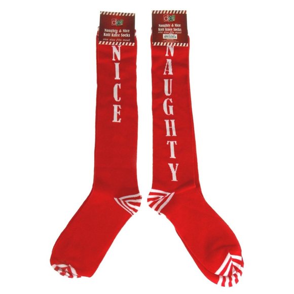 Naughty & Nice Knit Knee Socks Set of 2 DEI One Size Fits Most Red Christmas - Picture 1 of 2